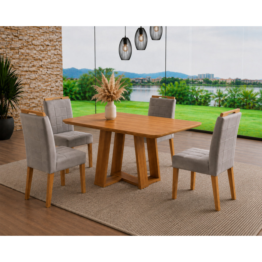Mesa de Jantar Rubi 120x80cm S/ Vidro - Cinamomo + 4 Cadeiras Julia - Veludo Prata