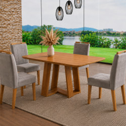Mesa de Jantar Rubi 120x80cm S/ Vidro - Cinamomo + 4 Cadeiras Julia - Veludo Prata