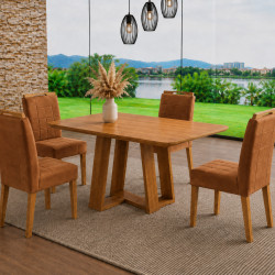 Mesa de Jantar Rubi 120x80cm S/ Vidro - Cinamomo + 4 Cadeiras Julia - Veludo Terracota