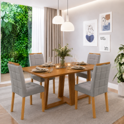 Mesa de Jantar Rubi 160x90cm S/ Vidro - Cinamomo + 4 Cadeiras Julia - Veludo Cinza
