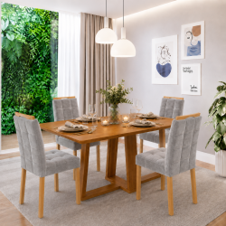 Mesa de Jantar Rubi 160x90cm S/ Vidro - Cinamomo + 4 4 Cadeiras Julia - Veludo Prata
