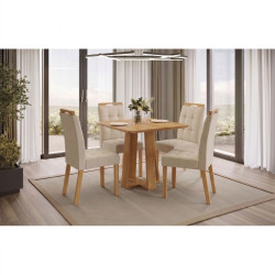 Mesa de Jantar Rubi 90x90cm S/ Vidro - Cinamomo + 4 Cadeiras Julia - Linho Bege
