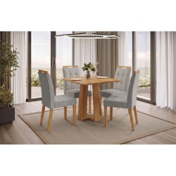 Mesa de Jantar Rubi 90x90cm S/ Vidro - Cinamomo + 4 Cadeiras Julia - Linho Cinza