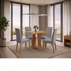 Mesa de Jantar Rubi 90x90cm S/ Vidro - Cinamomo + 4 Cadeiras Julia - Veludo Cinza