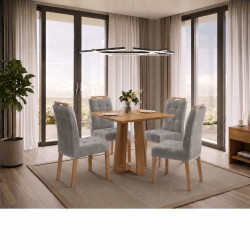 Mesa de Jantar Rubi 90x90cm S/ Vidro - Cinamomo + 4 Cadeiras Julia - Veludo Prata