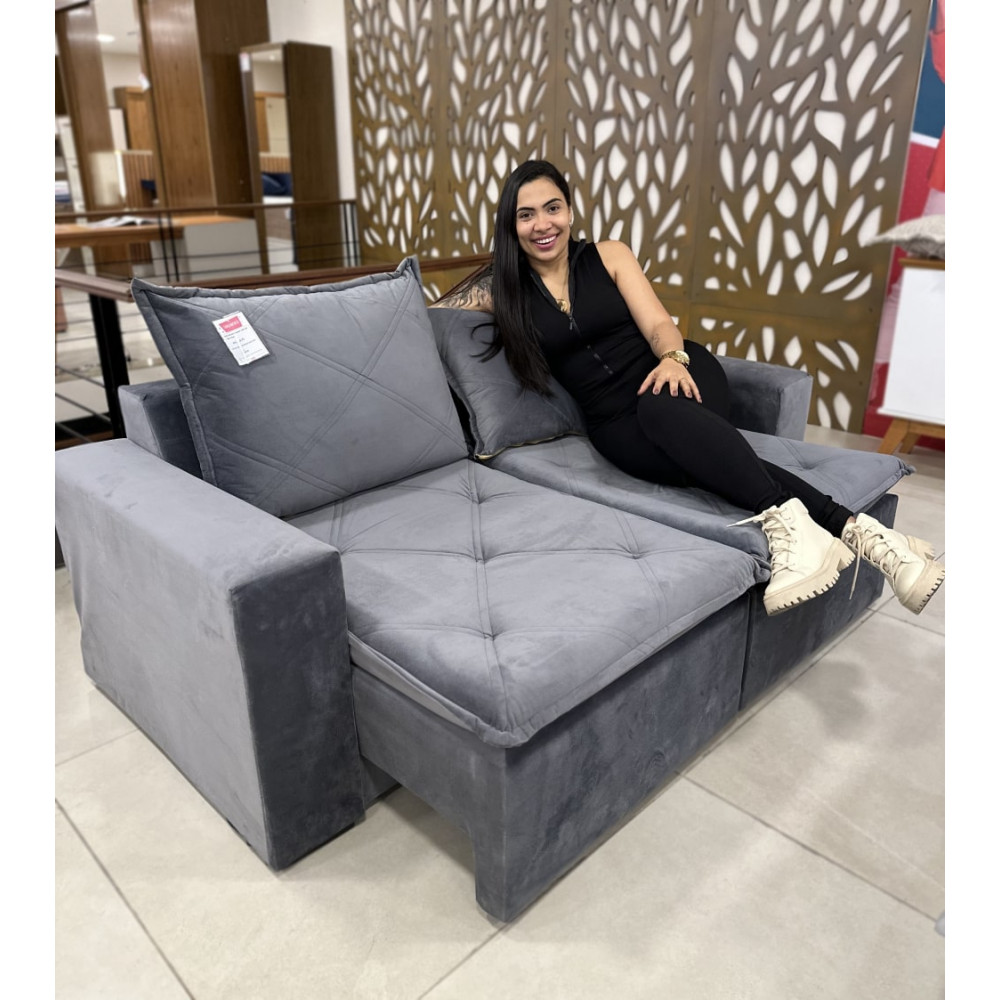 Sofá Retrátil Dubai 184 cm - Liso cinza 