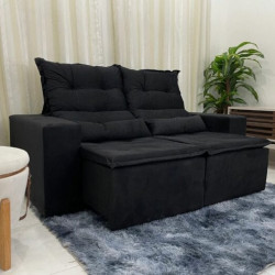 Sofá Retrátil e Reclinável 3 Lugares Beatriz – Preto  Sofá Retrátil e Reclinável 3 Lugares Beatriz – Preto
