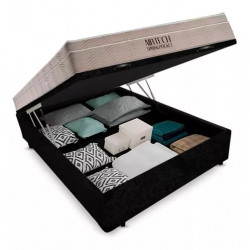 Base Baú Casal Courino - Preta+ Colchão Ortobom Airtech Spring Pocket Casal 30x188x138