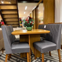 Mesa de Jantar Nevada 90x90cm Tampo Laminado com 4 cadeiras Nevada - Linho Cinza Mesa de Jantar Nevada 90x90cm Tampo Laminado com 4 cadeiras Nevada - Linho Cinza