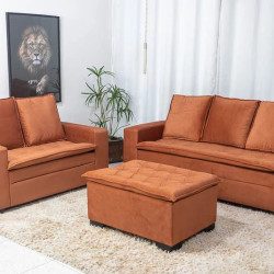 Conjunto de Sofá França 2 e 3 Lugares com Puff – Tecido Veludo – Terracota