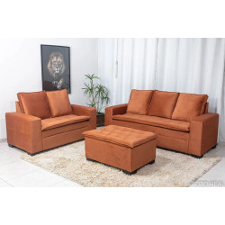 Conjunto de Sofá França 2 e 3 Lugares com Puff – Tecido Veludo – Terracota