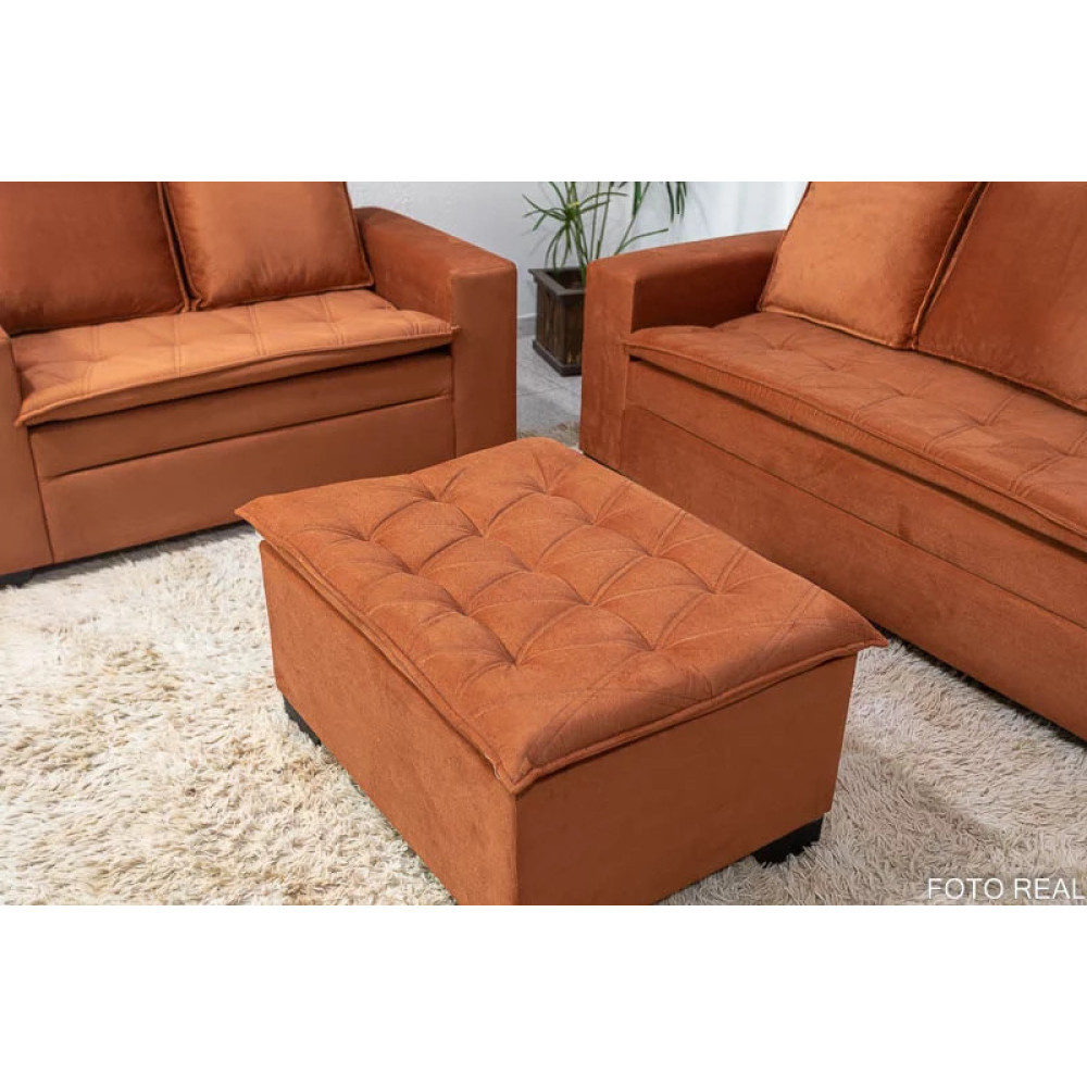 Conjunto de Sofá França 2 e 3 Lugares com Puff – Tecido Veludo – Terracota
