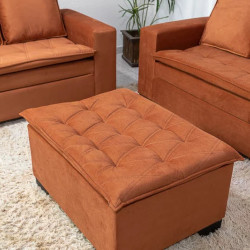 Conjunto de Sofá França 2 e 3 Lugares com Puff – Tecido Veludo – Terracota