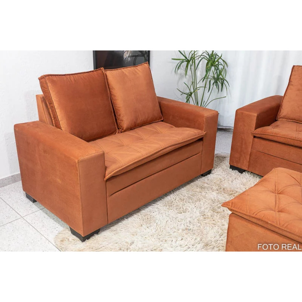 Conjunto de Sofá França 2 e 3 Lugares com Puff – Tecido Veludo – Terracota