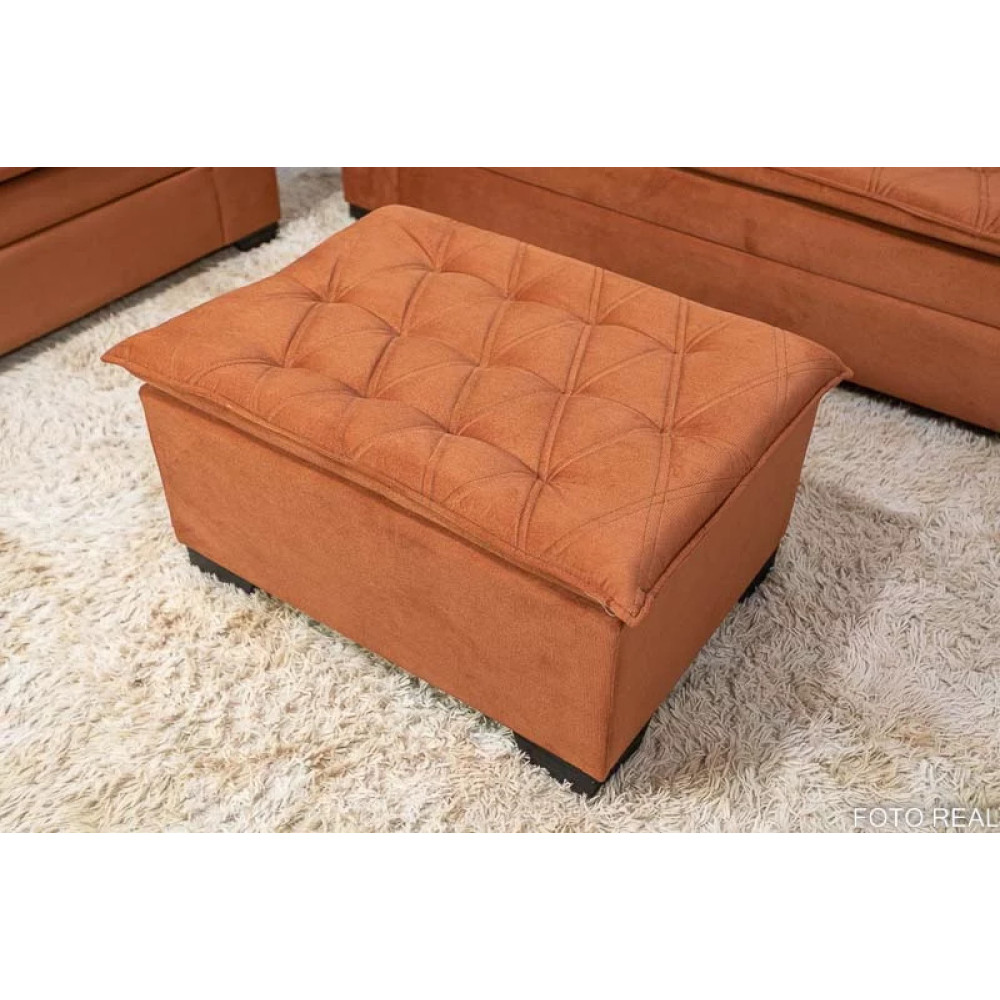 Conjunto de Sofá França 2 e 3 Lugares com Puff – Tecido Veludo – Terracota