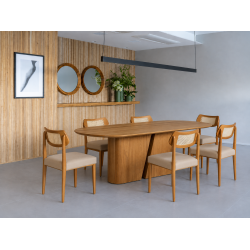 Mesa de Jantar Yasmin 180x100 - Cinamomo + 6 Cadeiras Itaipava - Linho Bege