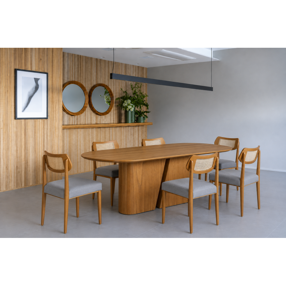 Mesa de Jantar Yasmin 180x100 - Cinamomo + 6 Cadeiras Itaipava - Linho Cinza
