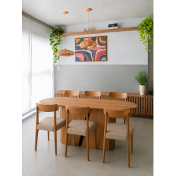 Mesa de Jantar Yasmin 180x100 - Cinamomo + 6 Cadeiras Maragogi - Linho Bege
