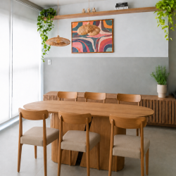 Mesa de Jantar Yasmin 180x100 - Cinamomo + 6 Cadeiras Maragogi - Linho Bege