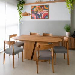 Mesa de Jantar Yasmin 180x100 - Cinamomo + 6 Cadeiras Maragogi - Linho Cinza